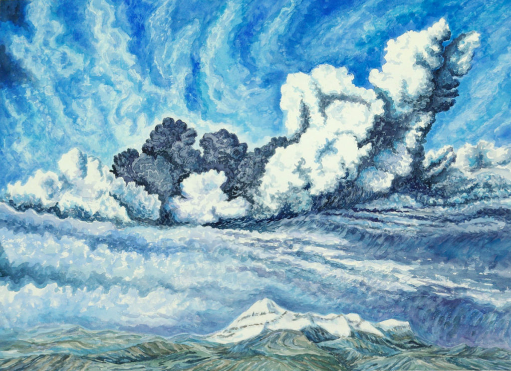 watercolor: Eyjafjallajokull Icelandic volcano