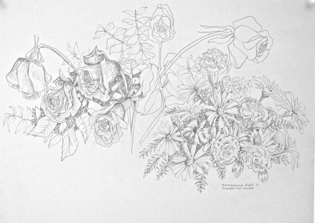 graphite drawing: Flower Presents for Gwen