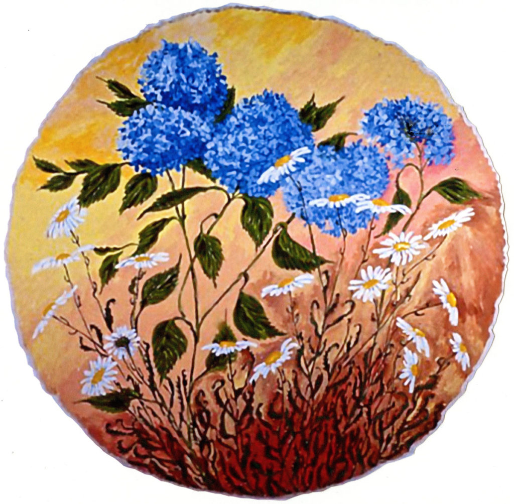 Hydrangeas Shasta Daisies: acrylic painting