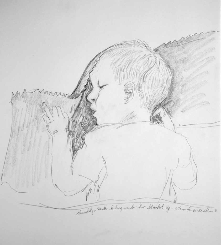 drawing: Gwendolyn under blanket