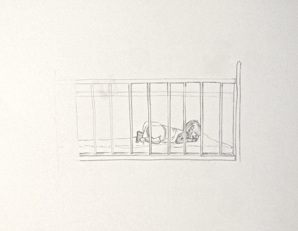 drawing: Gwendolyn in crib