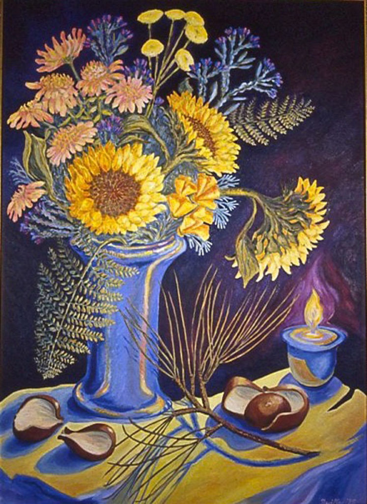 Sunflower by Candlelight: oil painting