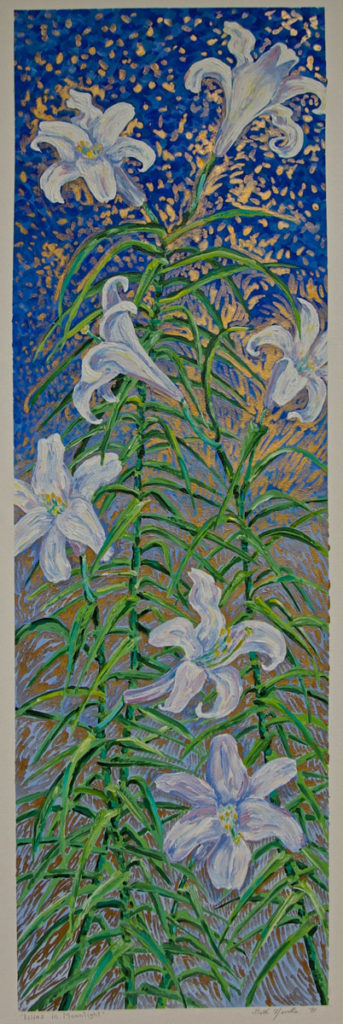 White Trumpet Lilies: acrylic painting