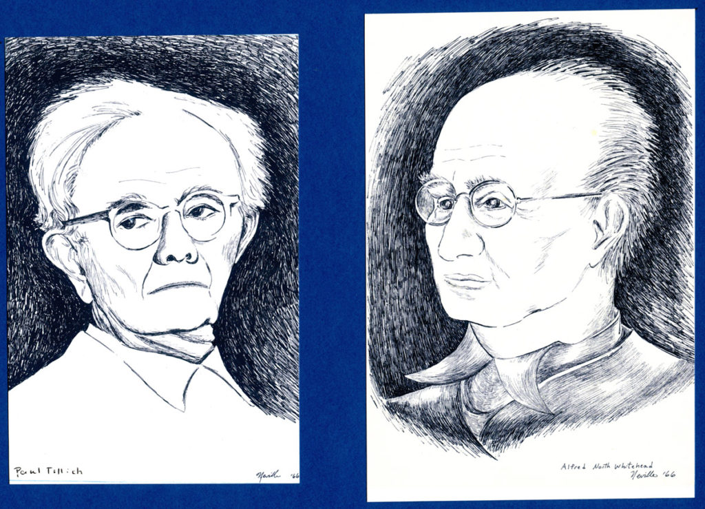 portrait illustrations of Paul Tillich and Alfred North Whitehead