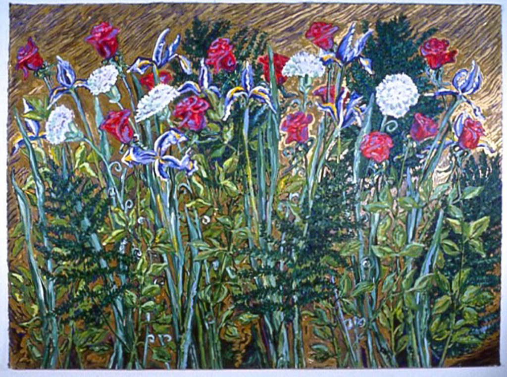 Dutch Iris, Roses, Carnations: acrylic painting