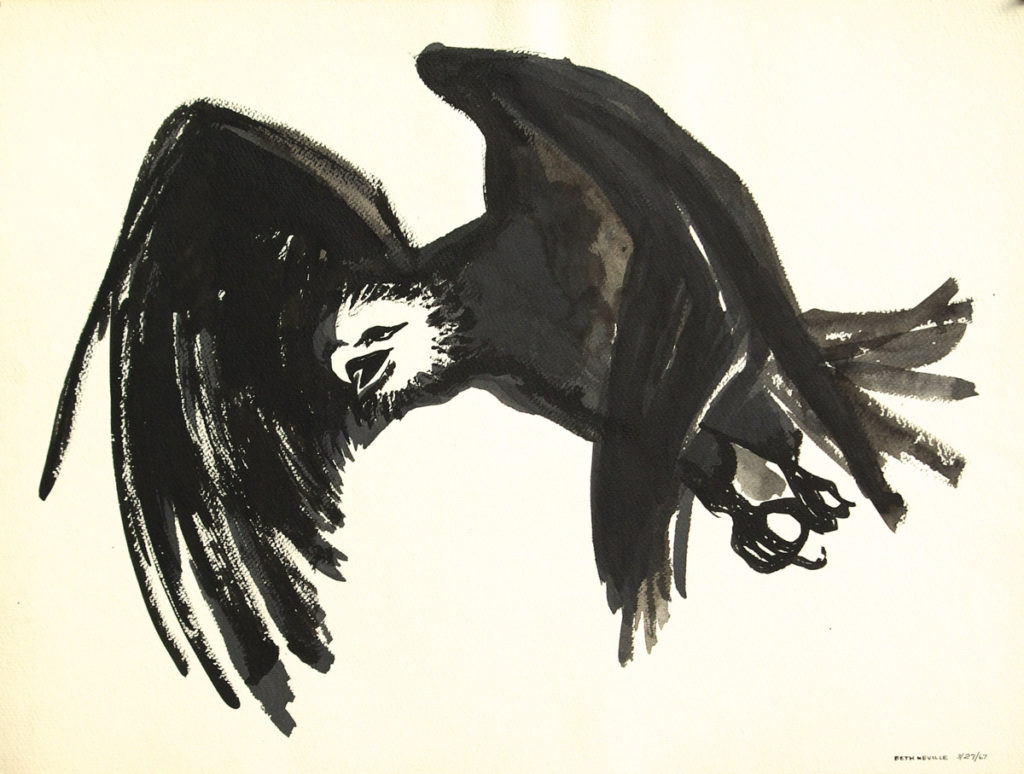 black sumi-e ink: Raven of Death in Flight