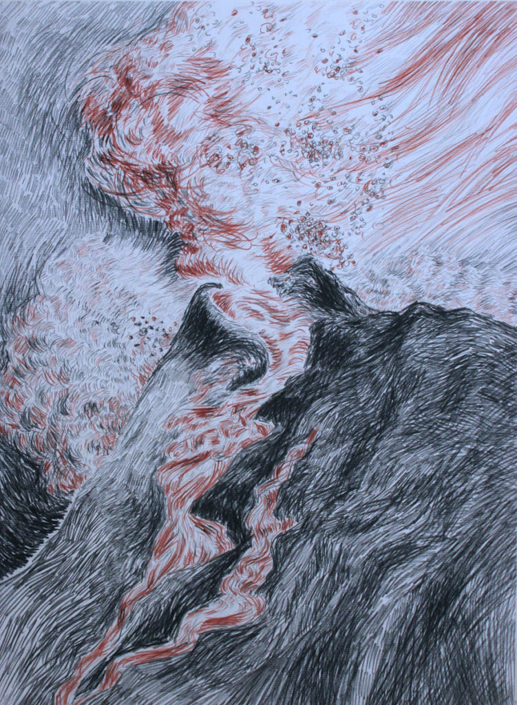 Eruption Volcano, Conte crayon and charcoal on paper