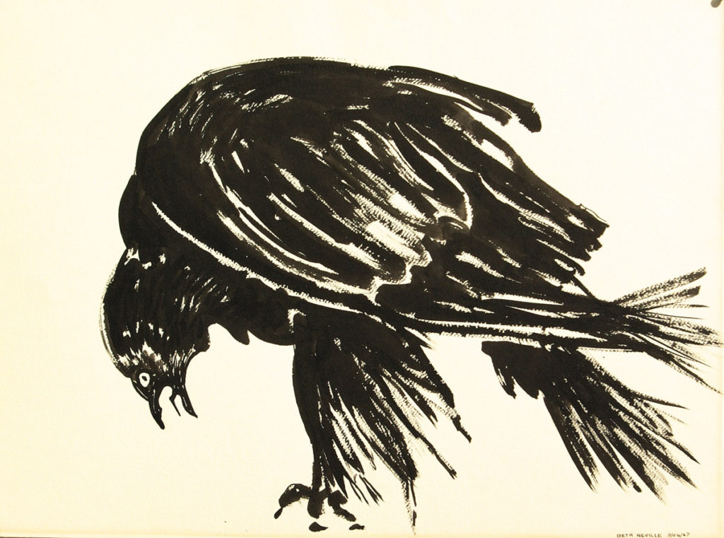 black sumi-e ink: Raven of Death Cawing