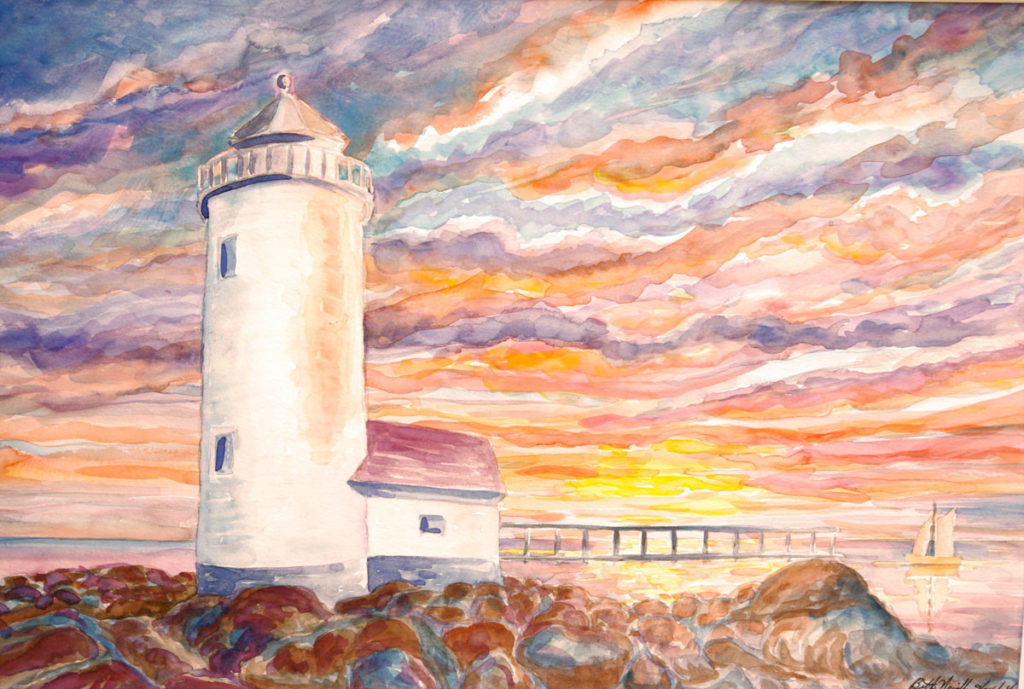 watercolor: Brant Point Lighthouse Nantucket MA