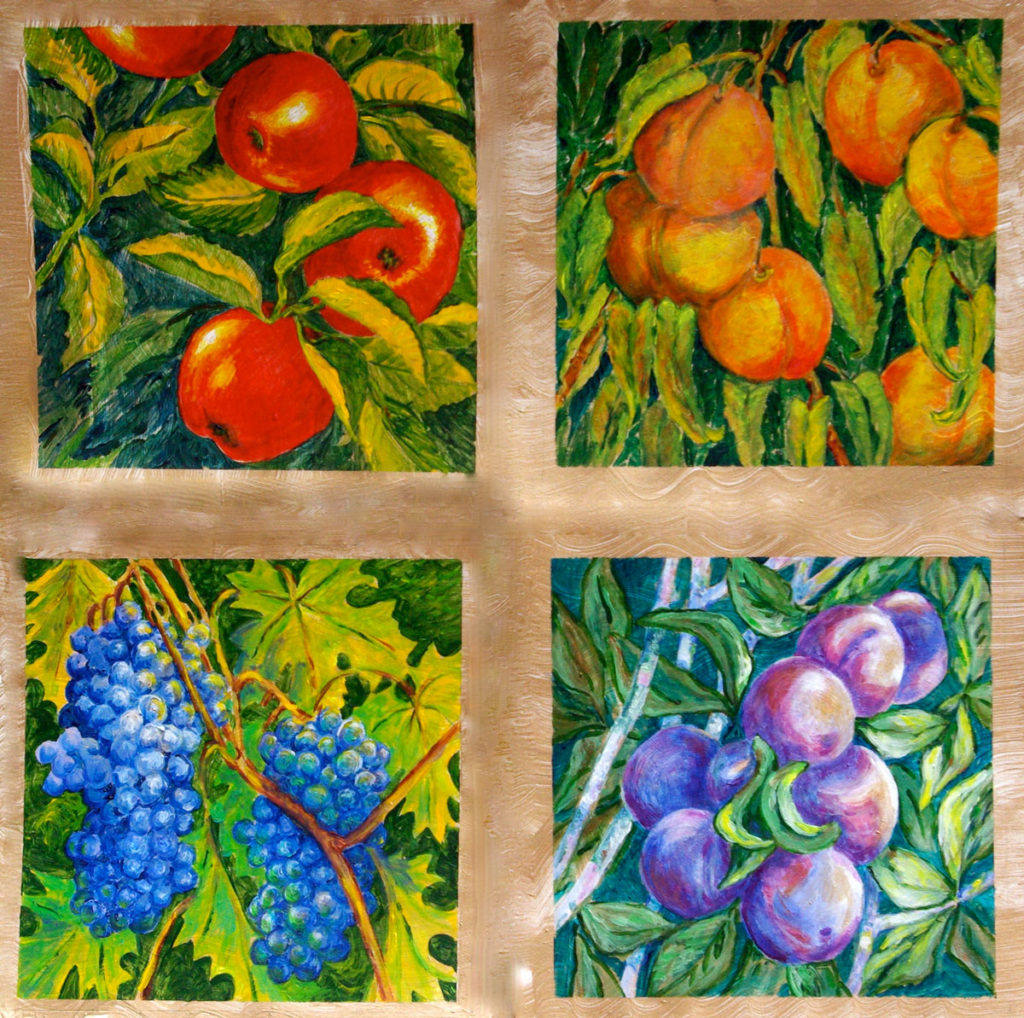 Luscious Fruit Quartet: acrylic painting