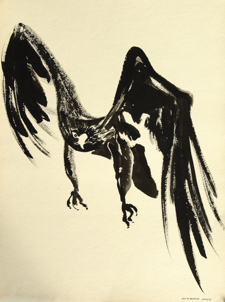 black sumi-e ink: Raven of Death Searching Prey