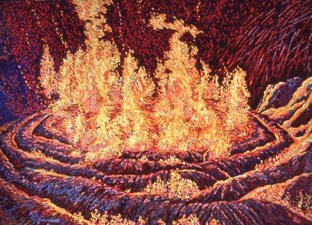 Spiral Jetty in Flames 7, acrylic painting
