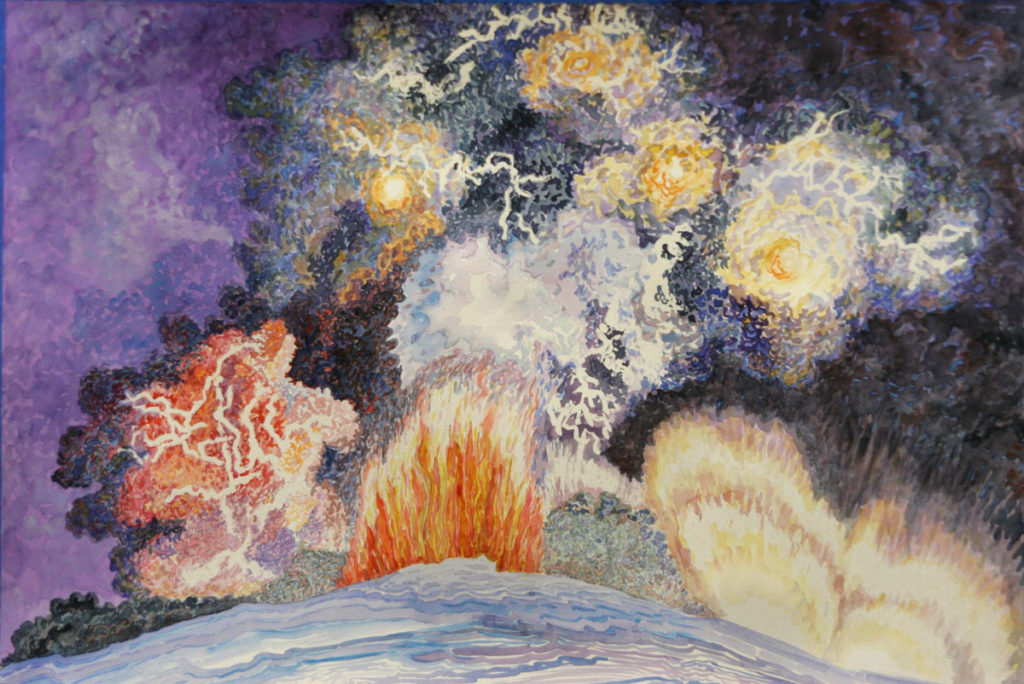 Eyjafjallajokull volcano: watercolor painting