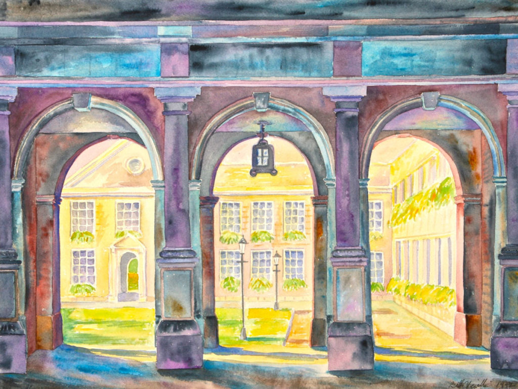 watercolor: Three Arches, Colleges, Cambridge, England
