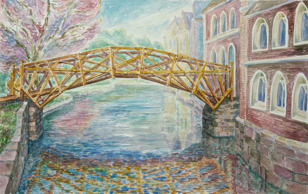 watercolor: Mathematical Bridge, Cambridge, England