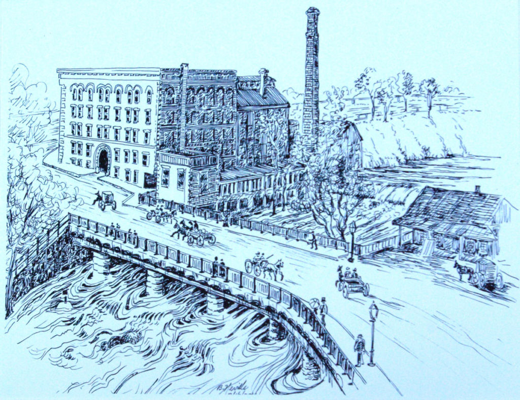 drawing: Walter Baker Chocolate Factory, 1886