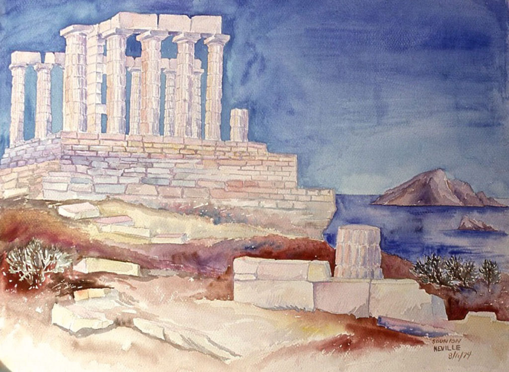 watercolor: Temple of Athena, Cape Sounion, Greece
