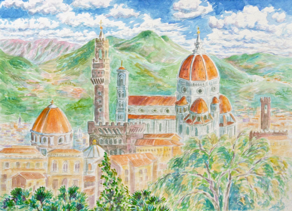 watercolor: Florence, from the Promontory, Italy
