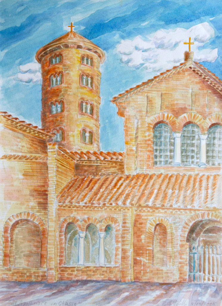 watercolor: Medieval Church, Assisi, Italy