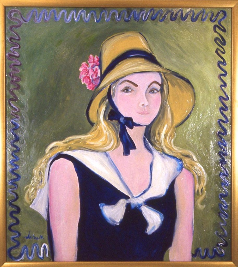 oil painting of Beth Neville wearing a Renoir Hat
