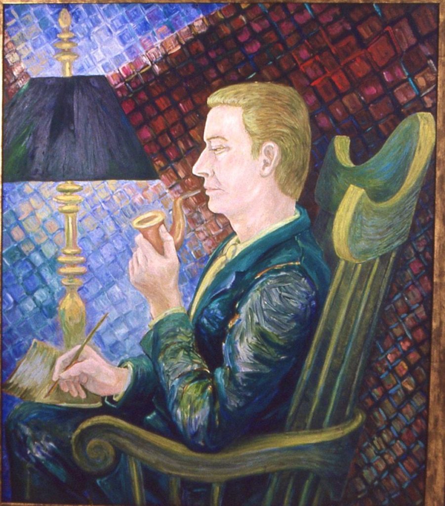 oil painting of Robert Neville Smoking Pipe
