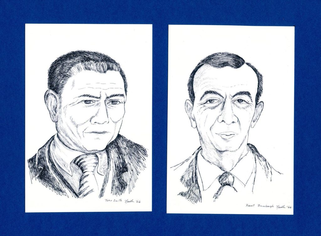 pen on paper portraits of John Smith and Robert Brumbaugh
