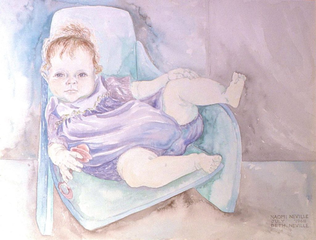 watercolor painting of Naomi in Infant Seat