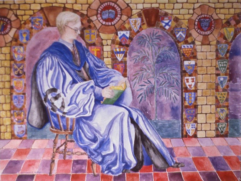 watercolor painting of Robert Neville in academic robe